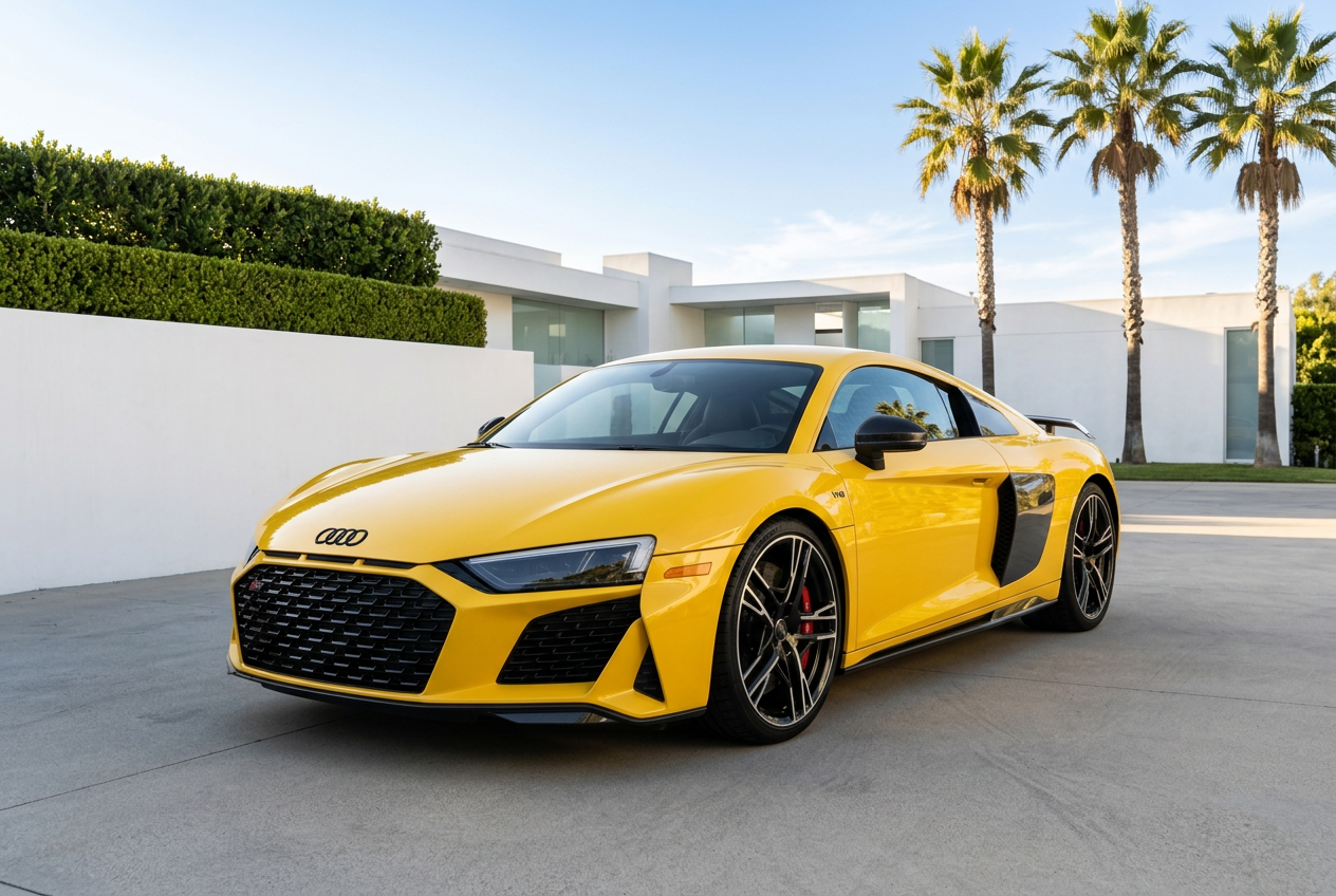 Audi R8 V10 outside a luxury residence